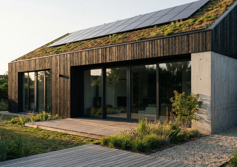 Dom zeroenergetyczny z aluminiowymi drzwiami tarasowymi