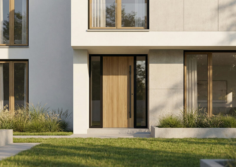 Biała elewacja z drzwiami NERO 8 - Aluhaus